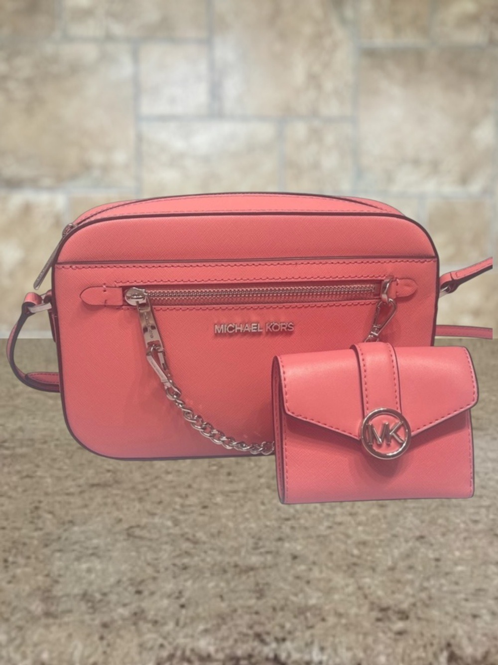 Michael Kors Chain Crossbody With Matching Wallet Tea Rose Pink